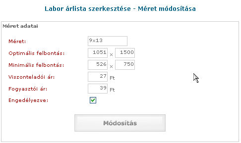 Mret adatainak mdostsa